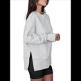 thumbnail image 3 of Sudaderas Oversize para Mujer, Cuello Redondo, Larga, Informales, Holgadas, con Aberturas, para Otoño Gris M, 3 of 9