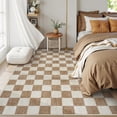 thumbnail image 5 of RUG ROBOT 5'x7' Area Rugs for Living Room, Washable Non-Slip Checkered Rugs for Bedroom, Dining Room, Soft Low-Pile Classic Farmhouse Geometric Indoor Large Accent Carpet, Brown, 5 of 10