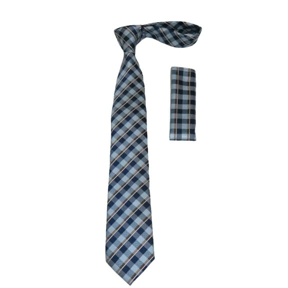 Men's Woven Tie Hankie Set J.Valintin Private Collection R72 Blue Plaid
