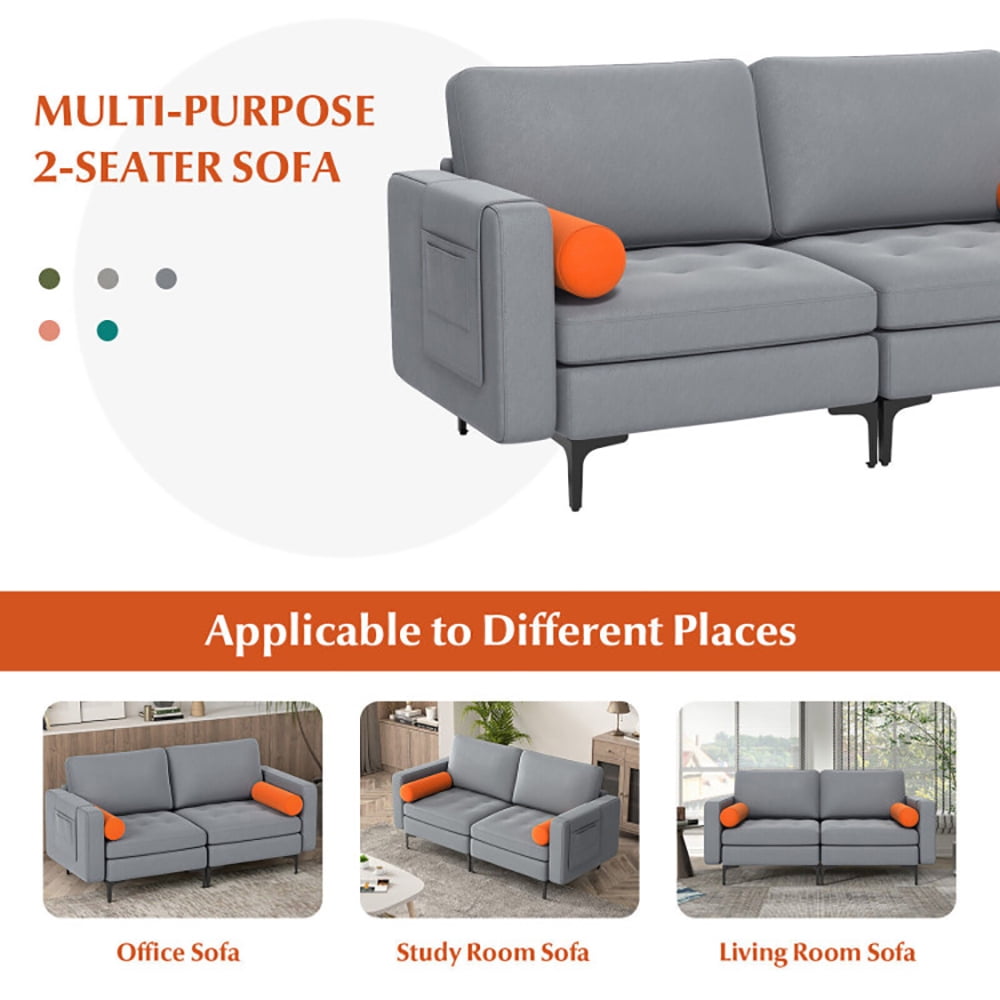 Finihen Loveseat Sofa, Modern Loveseat Sofa with 2 Bolsters and Side Storage Pocket, for Living Room, Bedroom, Gray Finihen Loveseat Sofa, Modern Loveseat Sofa with 2 Bolsters and Side Storage Pocket, for Living Room, Bedroom, Gray
