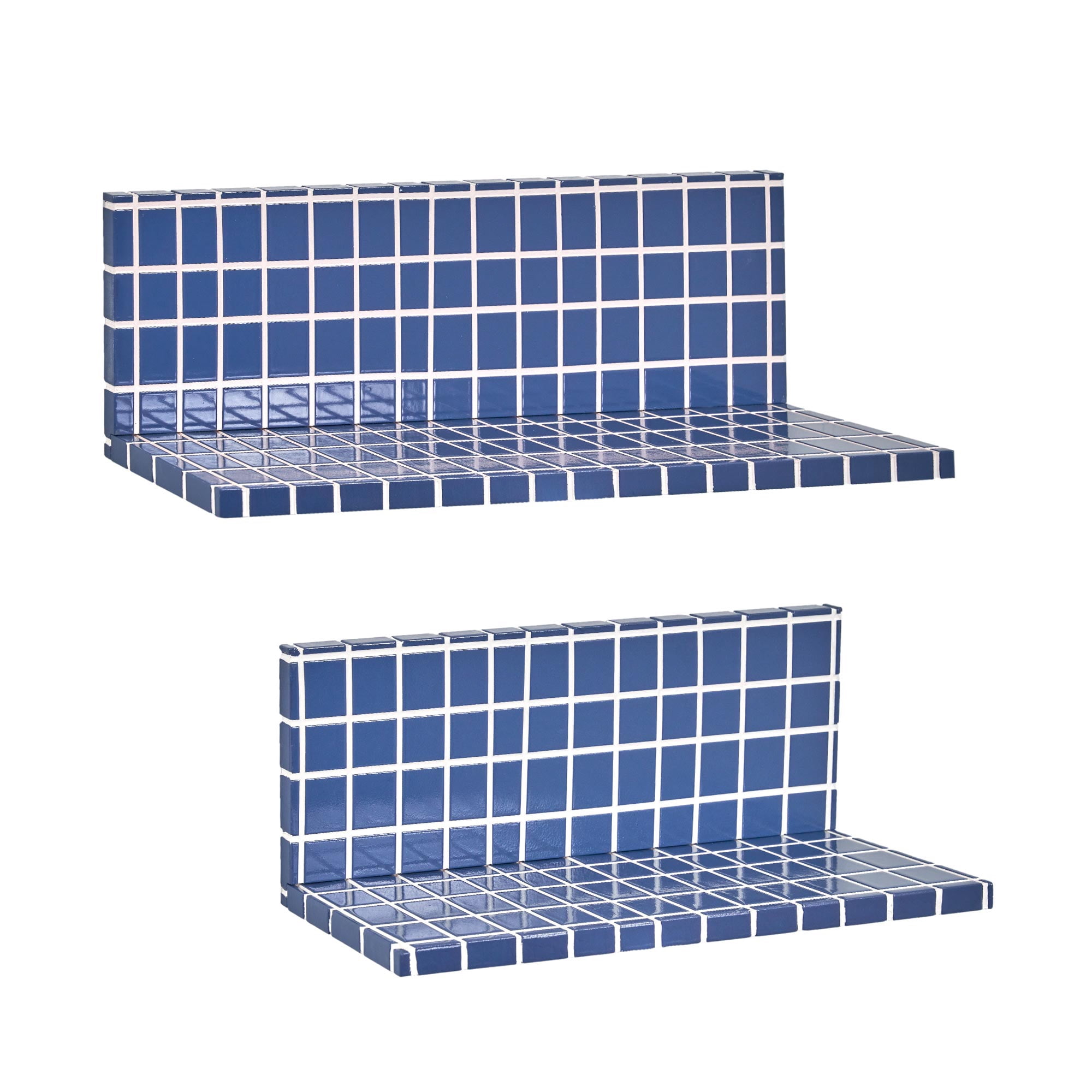American Art Decor 2pc Stylish Retro Wavey Tile Floating Shelves for Wall & Storage - Blue