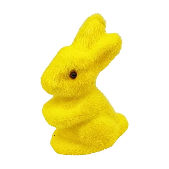SLYNSHome Flocked Bunny Easter Decor Yellow Moss Rabbit Figurines for Table Centerpieces Spring Garden Tabletop Sculpture