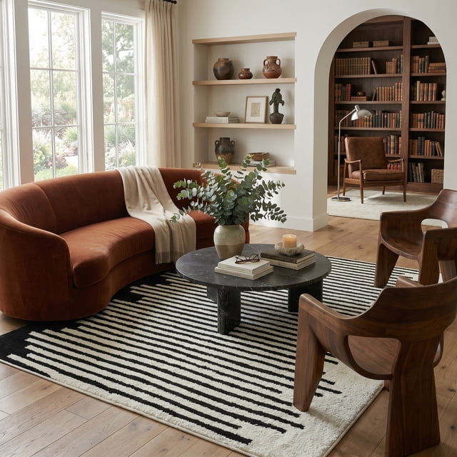 Rug Branch Domus Abstract Indoor Area Rug, Cream Black, Modern - Living Room, Bedroom, Dining Room, and Kitchen