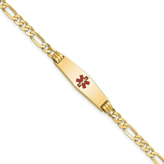 Auriga Fine Jewelry 14K Yellow Gold Soft Figaro Id Bracelet 7 inch for Women(L- 7inch, W- 7.5mm)