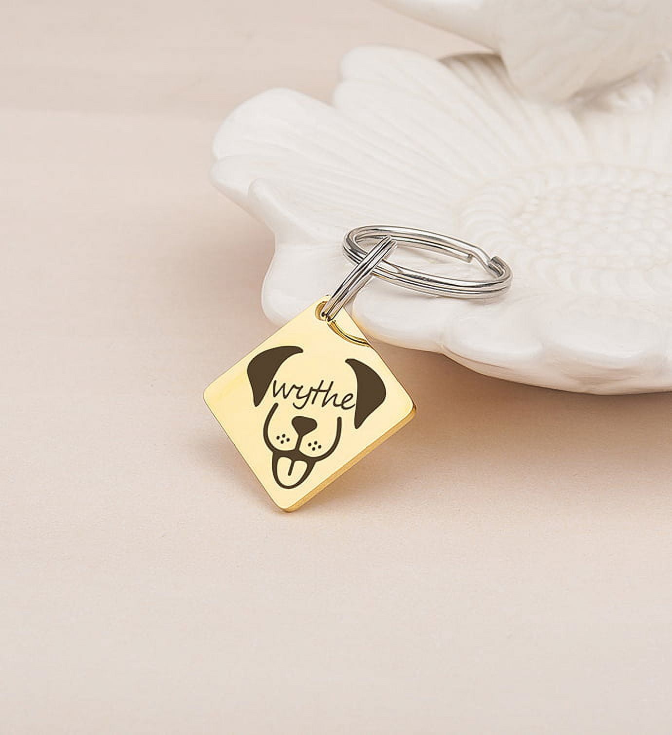 Anavia Metal Stainless Steel Diamond Name - Animal Face Birthday Holiday Christmas Engraved Dog Cat ID Tag, Gold
