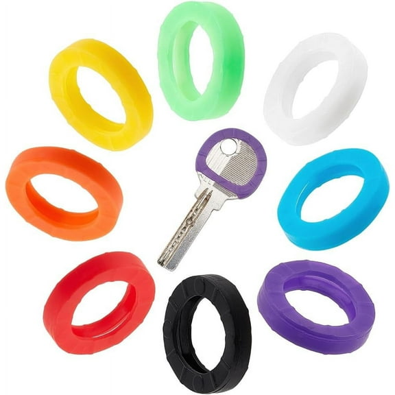 64Pcs 8 Colors Key Cap Cover Rings 21mm Round Keys Identifiers Coding Tags Silicone Protectors Marker DIY for Office House Apartment Dormitory Keys Organization Distinguish Orange Yellow White