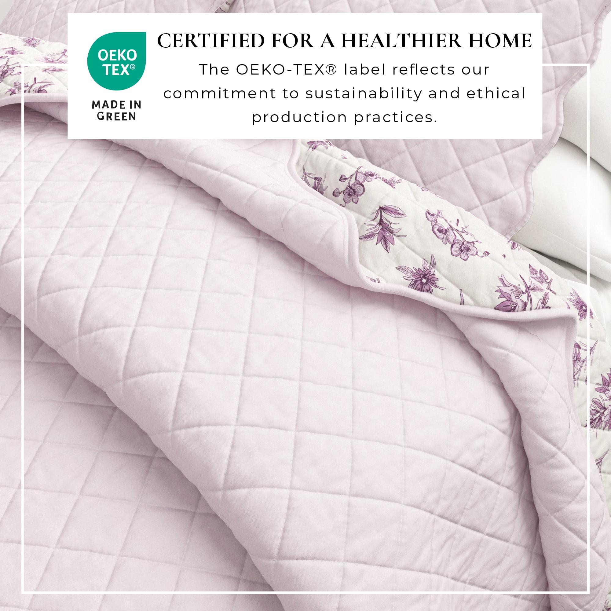 Great Bay Home Reversible Printed Floral Twin / Twin XL Scalloped Quilt and Sham Set
