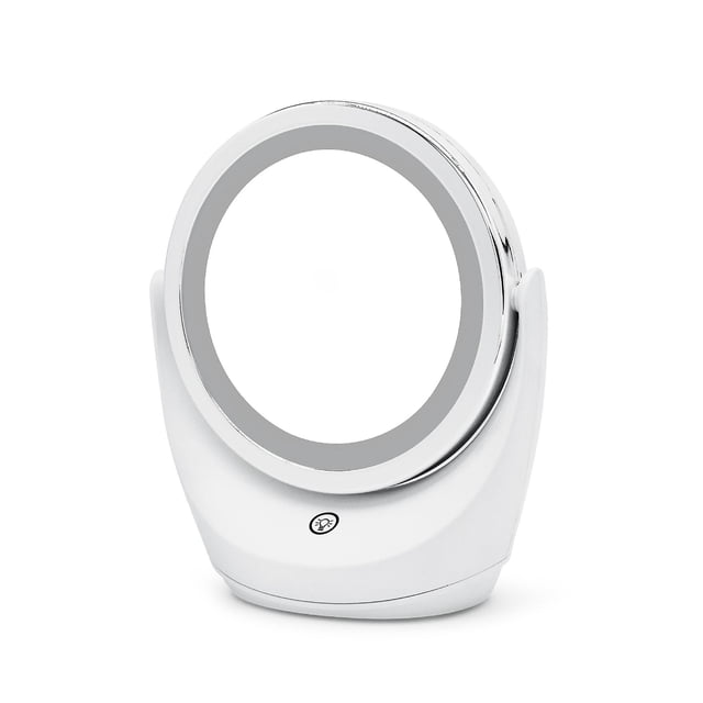 Round Makeup Mirror - Tabletop Mirror with LED Light and 5x Magnification - 360 Rotating Makeup Mirror,19.5*16.8*7.7cm
