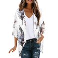 thumbnail image 2 of UVEASISHA Womens Plus Hawaiian Kimono,Women Kimono Cardigans Casual Summer Tops Cover up Open Front Floral Print Resort Wear Puff Sleeve Beach Kimonos 2025,Gray,XL, 2 of 5