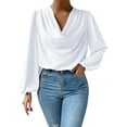 thumbnail image 1 of Blusa de gasa para mujer con cuello en V, volantes, pliegues y mangas acampanadas, blusa holgada informal para otoño, 1 of 4