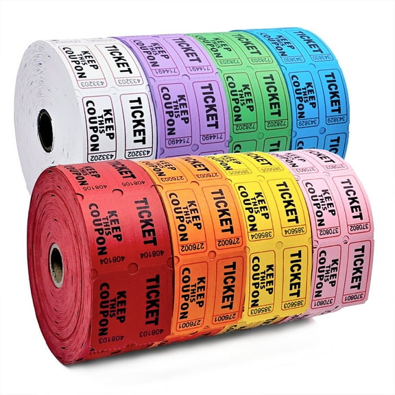 Homrelaxy 9600 Double Tickets, 1200 Tickets Per Roll, Assorted 50/50 Tickets Roll for Events, Entry, Carnivals, and Door Prizes (Blue/Red/Green/Yellow/Orange/Purple/White/Pink)