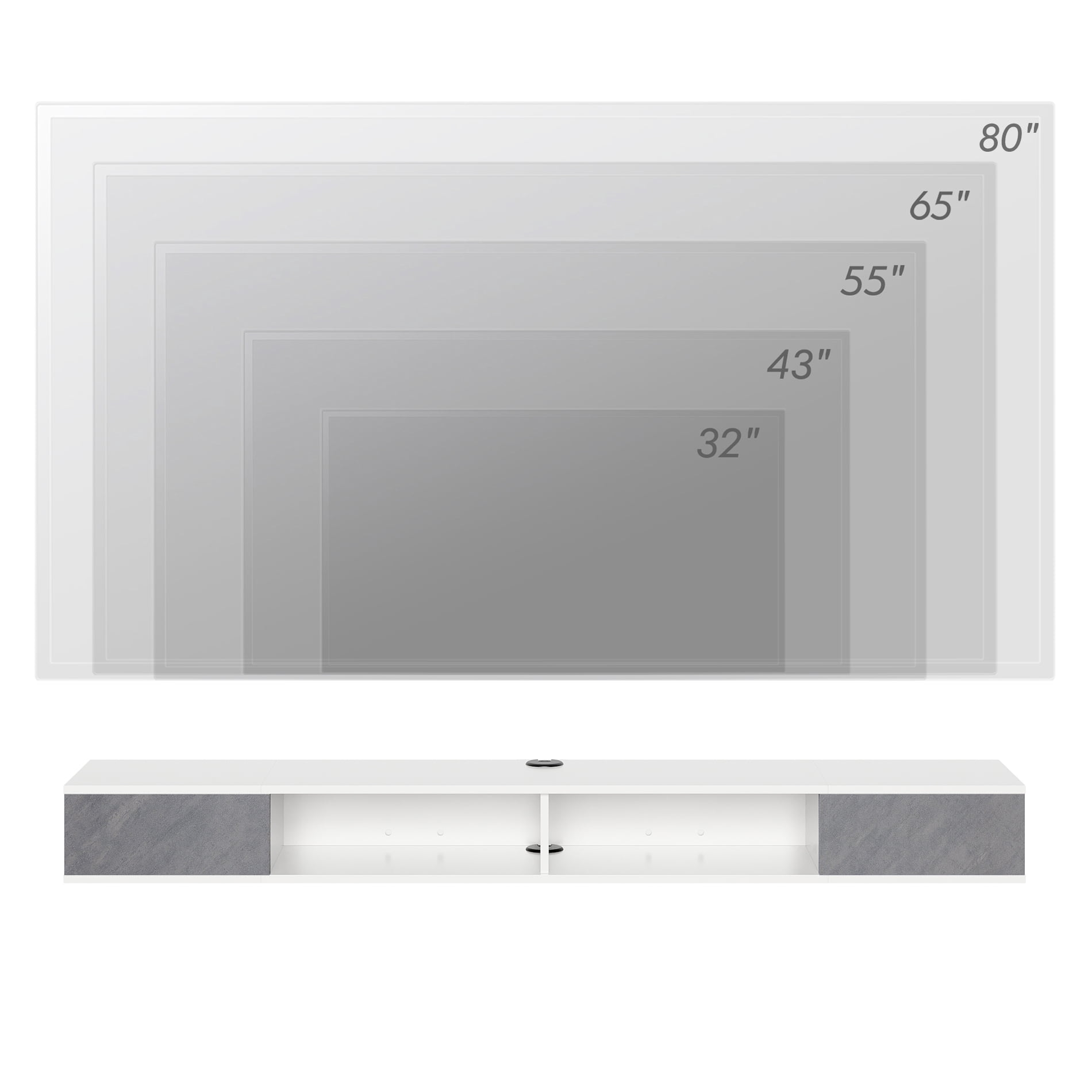 Floating TV Stand 70in TV Stand Blue Lights, Entertainment Center Media Console, Wall Mounted Shelf Media Console Cabinet