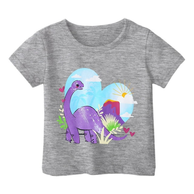 LUOGENLI T-Shirt pour Filles Garçon et Fille Mode Décontractée Imprimé Col Rond Ample Manche Courte T-Shirt Haut Maxi Chemises pour Filles Été Beige Gris 4-5 Ans