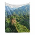 thumbnail image 1 of Nature Soft Flannel Fleece Throw Blanket, Idyllic Aerial View of Historical Construction Invasion Natural Scenery, Cozy Plush for Indoor and Outdoor Use, 50" x 60", Green, by Ambesonne, 1 of 6