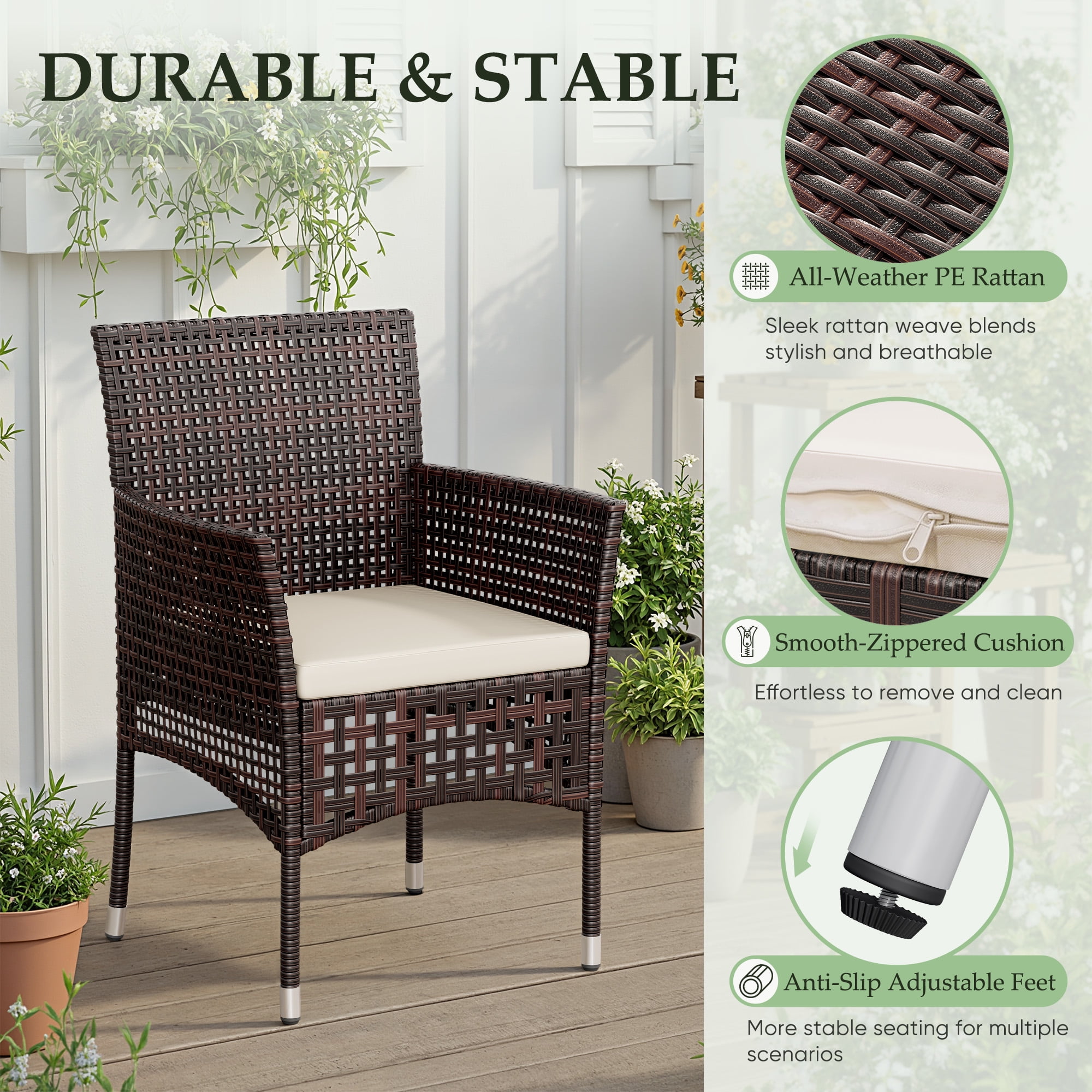 Lacoo 3 Pieces Outdoor Conversation Set Rattan Patio Furniture Bistro Chat Chairs Set of 2 with Table for Garden Porch, Brown