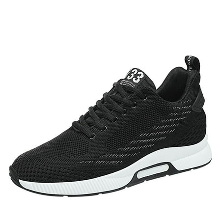 

CERYTHRINA Mens Elevator Sneakers Lace up Sports Shoes Invisible Height Increasing Elevator Shoes 2.36 Inches Taller Lightweight Breathable Mesh Upper Hidden Heel Trainers Black 44