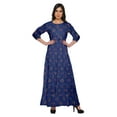 thumbnail image 1 of Moomaya Printed Round Neck 3/4 Sleeve Long Maxi Dress With Drawstring Waist, 1 of 3