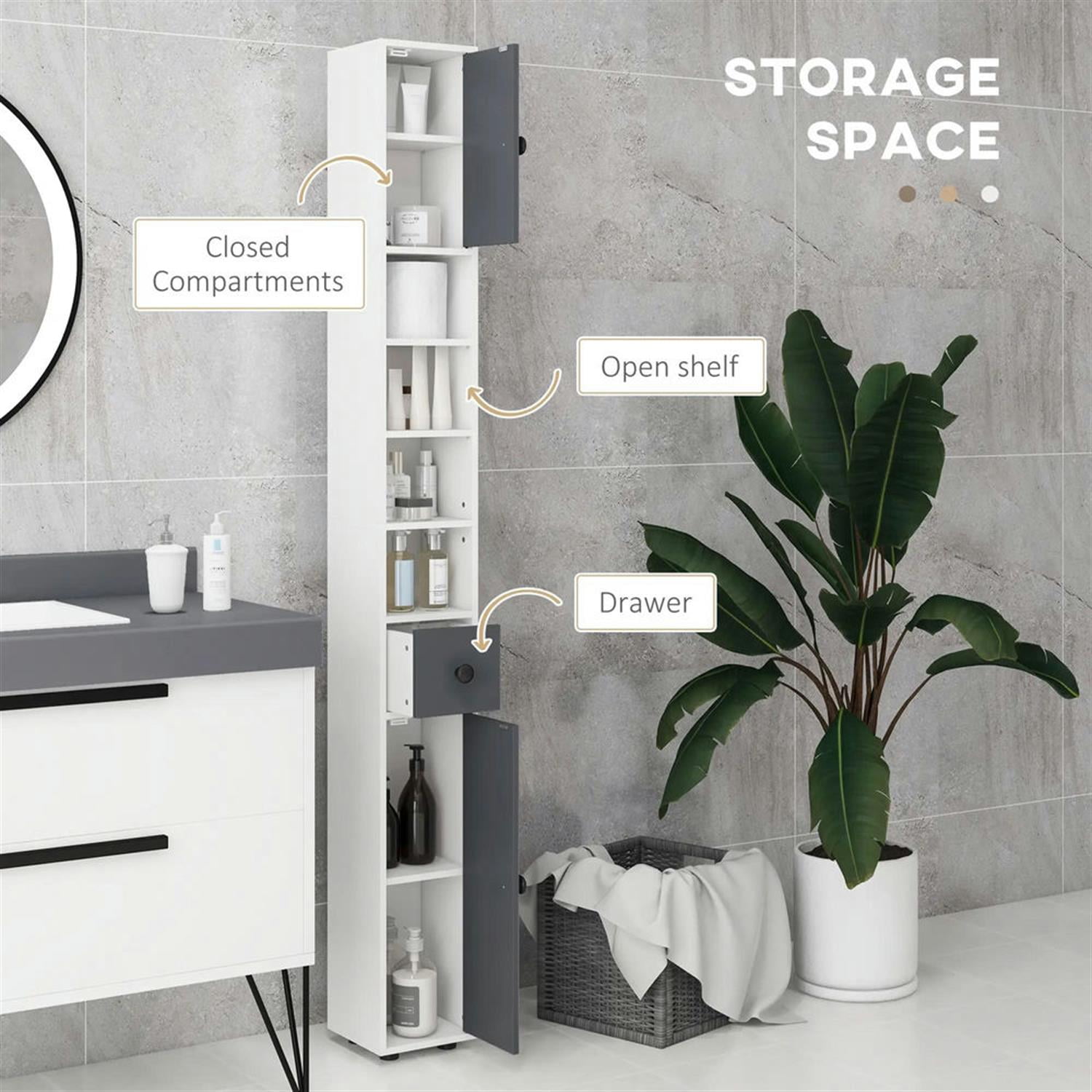 Demi Bonn 71" Tall Bathroom Storage Cabinet, Freestanding Narrow Toilet Paper Cabinet with Adjustable Shelves for Living Room, Kitchen, Dining Room, Office, Gray