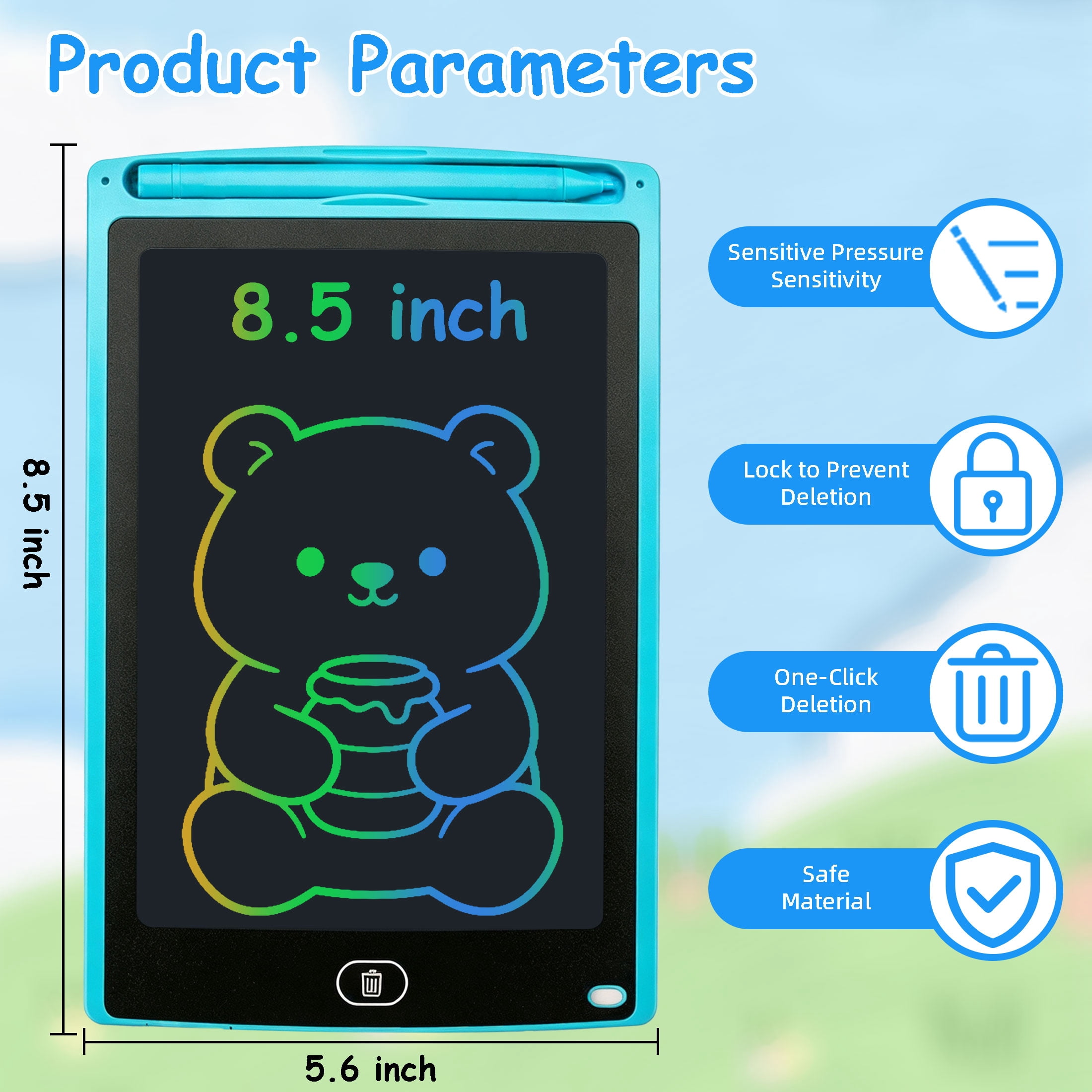 2 Pack 8.5 Inch LCD Writing Tablet for Kids, Colorful Screen Doodle Board, Reusable Electronic Drawing Pad with Erase‑Lock Function, Educational Drawing Toy Gift for Boys Girls