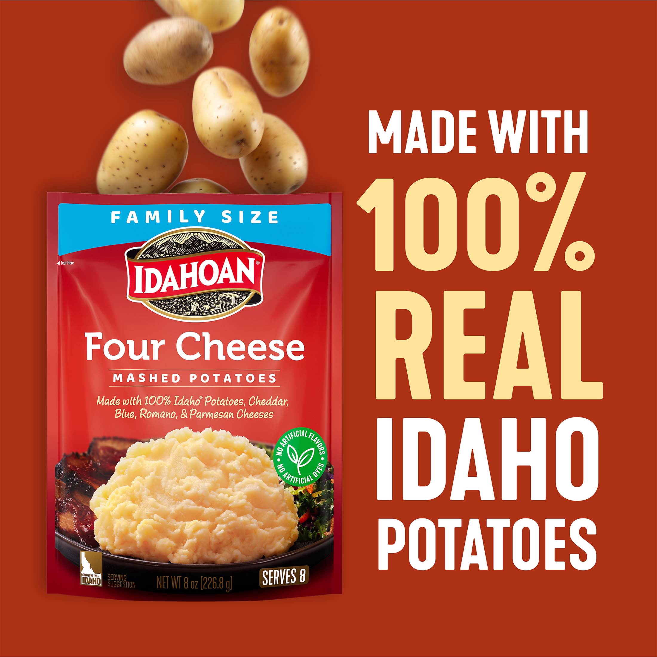 (2 pack) Idahoan Four Cheese Mashed Potatoes Family Size, 8 oz Pouch