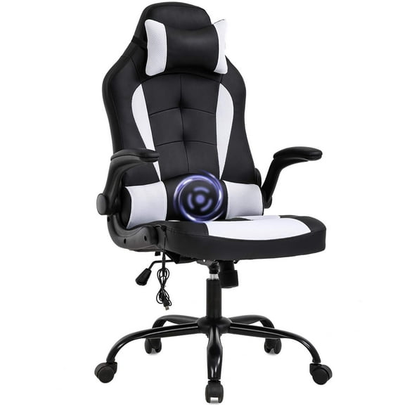BestOffice Massage Gaming Chair - Ergonomic PU Leather , Lumbar Support Office Chair for Girls,White
