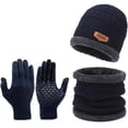 thumbnail image 1 of Genérico Conjunto de Invierno 3 Piezas Color Azúl Marino -Navy- con Gorro de Punto Forrado, Bufanda Cuello de Forro Polar y Guantes Táctiles Antideslizantes para Hombre y Mujer., 1 of 8
