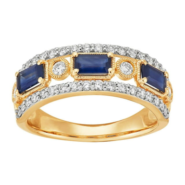 Emerald Cut Gemstone & 0.50 CT.T.W. Diamond Accent Band in 14K Gold