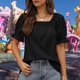 thumbnail image 4 of Camisetas De Mujer Camiseta de verano para mujer, camisetas casuales de cuello cuadrado de ajuste holgado para fiesta (negro S) Cgtredaw para Mujer Negro T S, 4 of 6