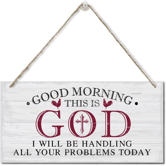 Good Morning This is God Wall Decor Wood Plaque Sign Wall Hanging, Family Signs for Home Decor Gift, Hanging Wood Sign Home Decor, Home Kitchen & Coffee Bar Decor Wall Art Sign 10x5 Inch