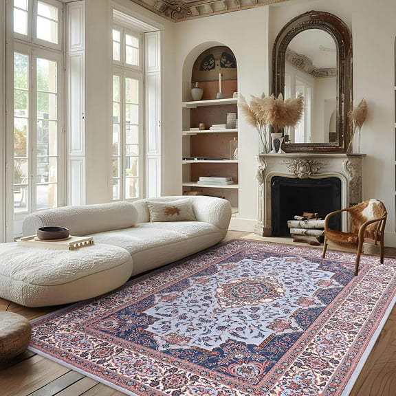 Lochas Vintage Accent Rugs Distressed Print Area Rug Low Pile Carpet for Living Room Bedroom Home Decor,Blue,5'x7'