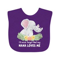 Inktastic I'll Never Forget That My Nana Loves Me with Cute Elephants Boys or Girls Baby Bib