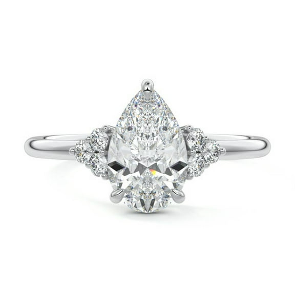 Golden jewel 14K White Gold Plated Women's Ring - Pear Cut 1.5 Ct Lab Created Diamond Wedding Anniversary Ring - Engagement Ring for Women's - Wedding Ring - Anniversary Proposal Rings for Girlfriend
