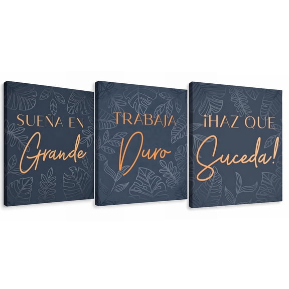 HoneyKICK En Español Motivational Framed Canvas Set of 3 - 5x7 Bilingual Inspirational Wall Art