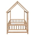 thumbnail image 6 of Twin Size Wooden Bed with House Roof Frame, House Bed Frame with Fence Guardrails for Girls Boys Teens, Natural, 6 of 9