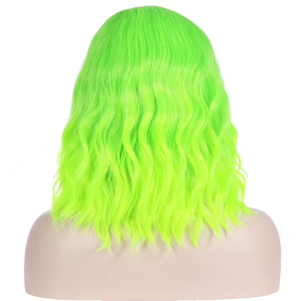 RightOn 14" Green Wig Short Curly Bob Wig Bright Green Wigs Ombre Green Wig Women Girls Beach Wave Wigs with Wefted Wig Cap