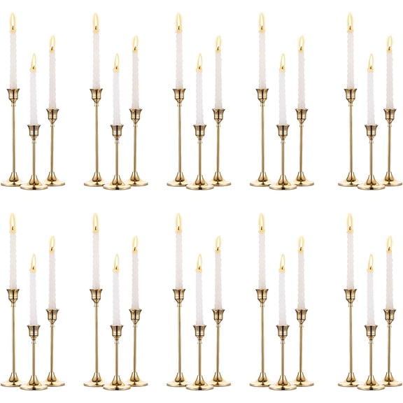 Taper Candle Holder 10 Sets(30 Pcs) Gold Candle Sticks Holder Metal Candle Holders for Tapered Candles Table Centerpiece for Wedding Candlelight Dinner Birthday Decor