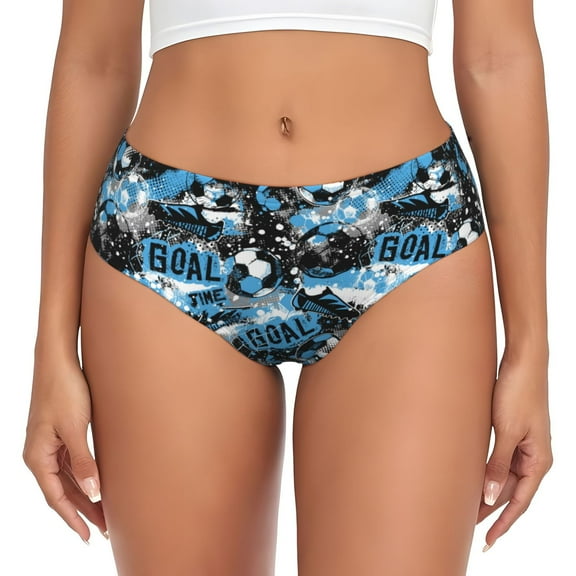 Womens Underwear - soccer Football ball goal blue No Show Seamless Underwear for Women, Stretch Women's Panties, Hipster Soft Comfort Ladies Panties Bikini Underwear Briefs