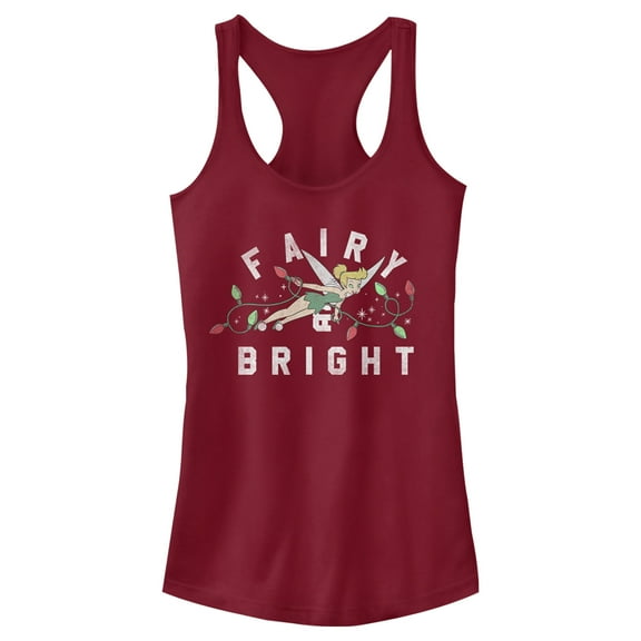 Junior's Peter Pan Fairy & Bright Tinkerbell Racerback Tank Top Scarlet X Small