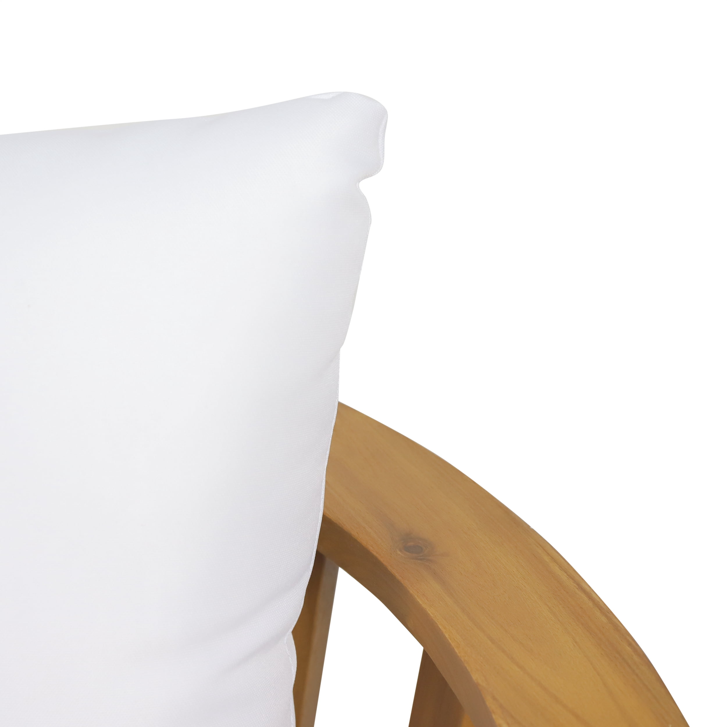 Nehemiah Outdoor Wooden Loveseat with Cushions, White, Teak Finish