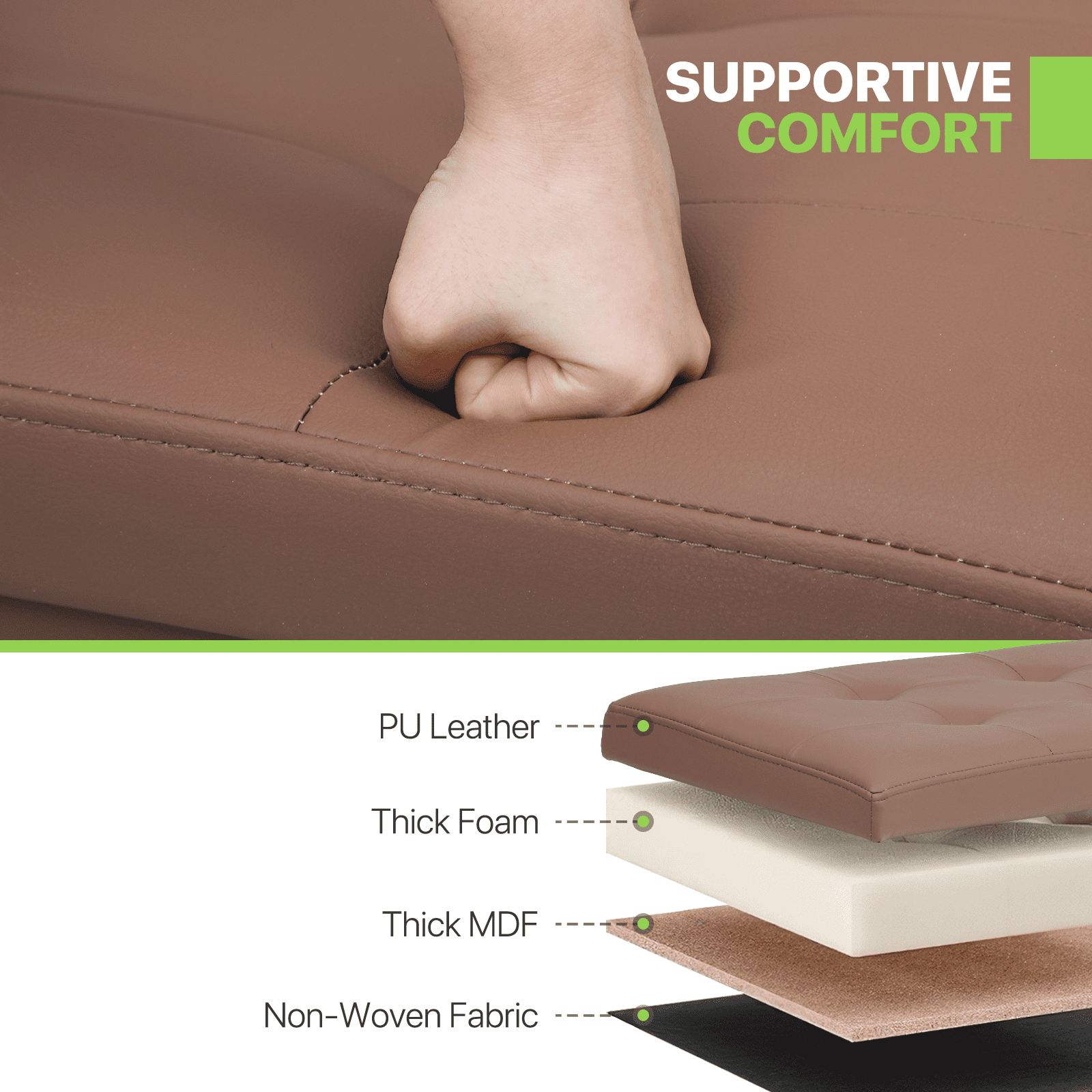 Magshion Foot Stool Ottoman with Padded Seat, Modern PU Leather Footrest, Rectangular Seat Stool, Brown