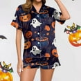 thumbnail image 2 of Ulitacool Sexy Pajamas For Womens Halloween Lapel Sleepwear Pumpkin Print Tops Short Jammies Short Sleeve Nightwear Autummn Winter Fashion Outfits L Orange, 2 of 7