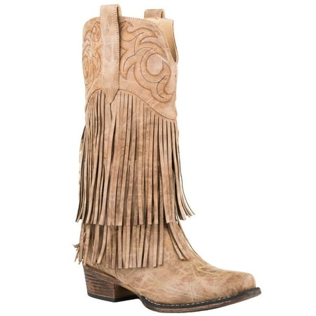 

Roper Womens Rickrack Snip Toe Boots Mid Calf Low Heel 1-2