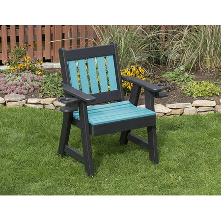 Amish Poly Lumber - Outdoor Garden Lawn Exterior Aruba Blue Finish 2 Ft Poly Lumber Mission Everlasting Amish Crafted Chair With Cupholder Arms