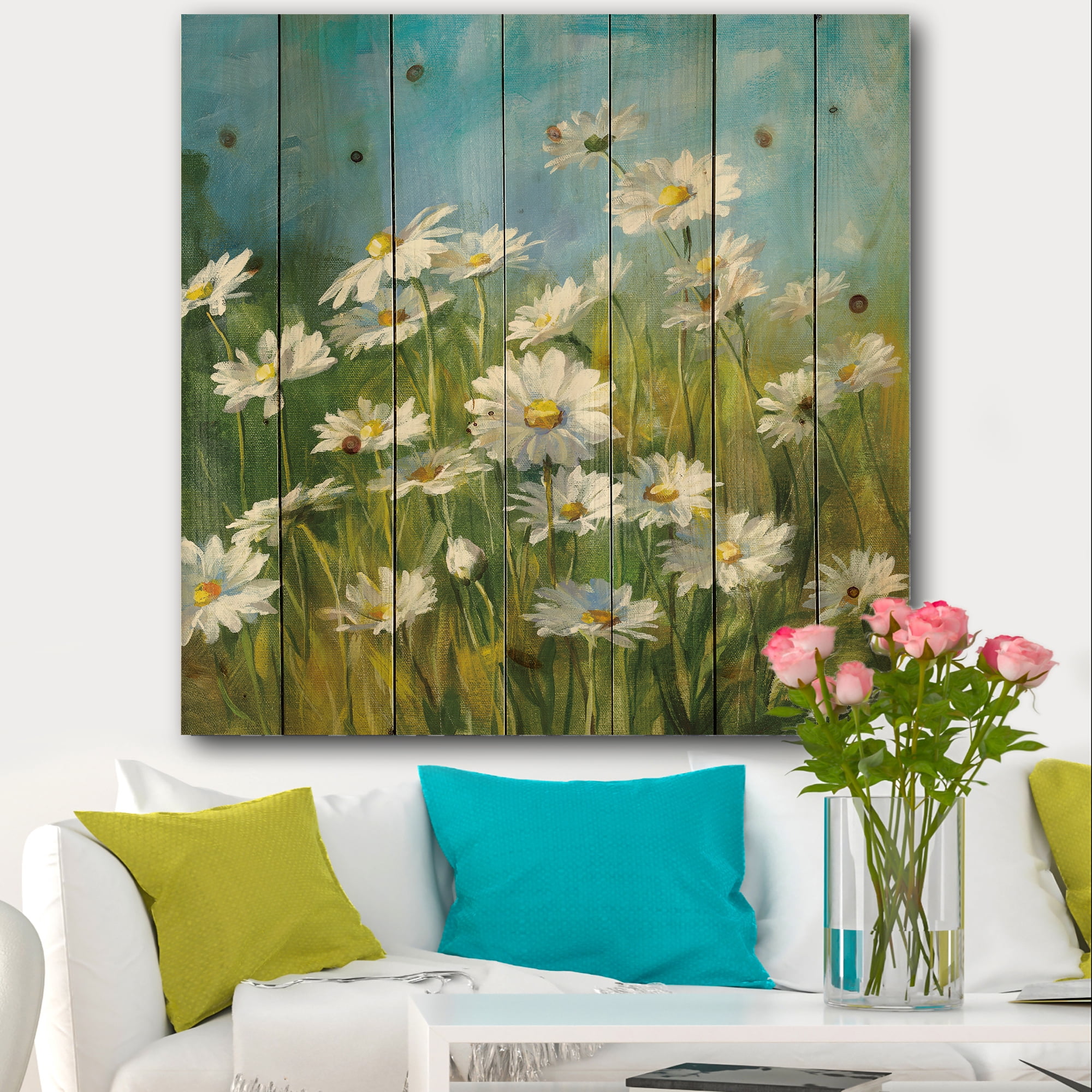 Designart 'Summer Field II' Traditional Print on Natural Pine Wood