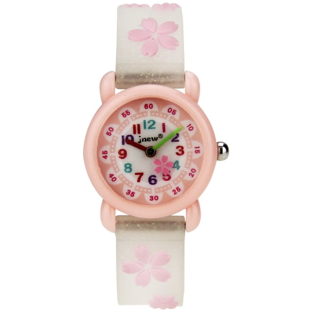 Children Watch with Silicone Strap 3D Cherry Blossoms Pattern Unisex