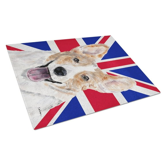 Caroline's Treasures Cardigan Corgi with English Union Jack British Flag Glass Cutting Board Large Size