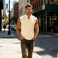 thumbnail image 6 of Sleeveless T-Shirt Men Lightweight Breathable Shirt Summer Casual Business Shirt with Button-Up Khaki 3XL, 6 of 8