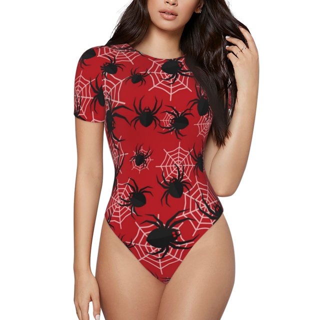 Balery A Web With A Spider 1 Body de cuello redondo de manga corta para mujer Tops de manga corta Tops básicos-X-Large