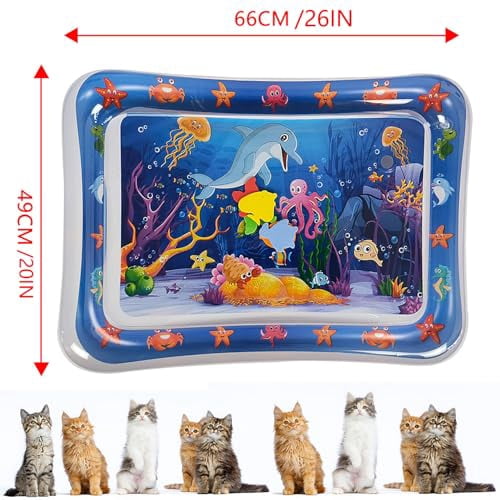 2 Pieces Upgraded Thickened Cat Water Mat,Interactive Cat Toy for Indoor Cats to Exercise, Hunting,Swatting, Anti-Scratch Leak Proof Foldable Water Sensory Play Mat with Fish for Pet Play