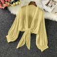 thumbnail image 7 of Wyobmus Women's Tie Front Cardigan Long Sleeve Knotted Lightweight Chiffon Shirt Soft Open Front Cardigans Yellow, 7 of 7